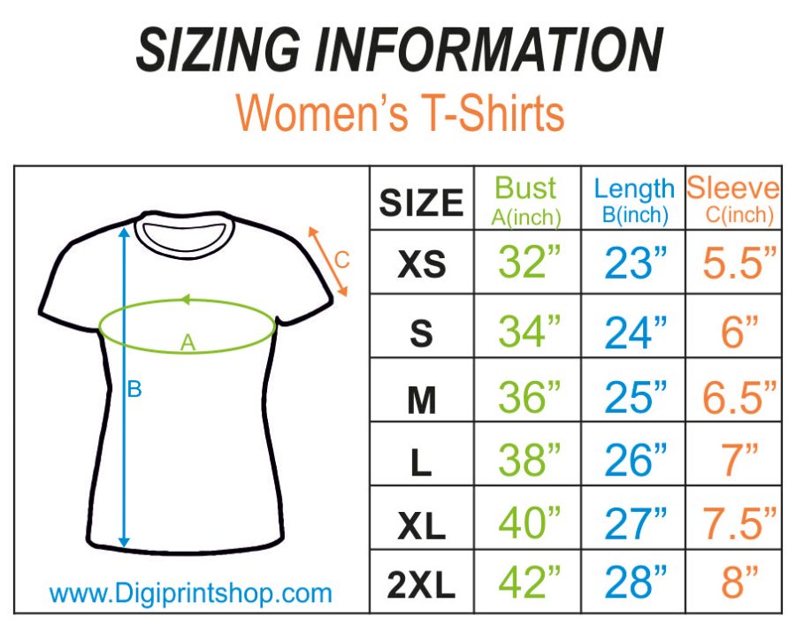 size charts women t shirts