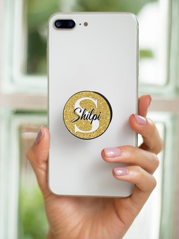 Golden Glitter Name Popsockets for phone | Personalized Name mobile grips