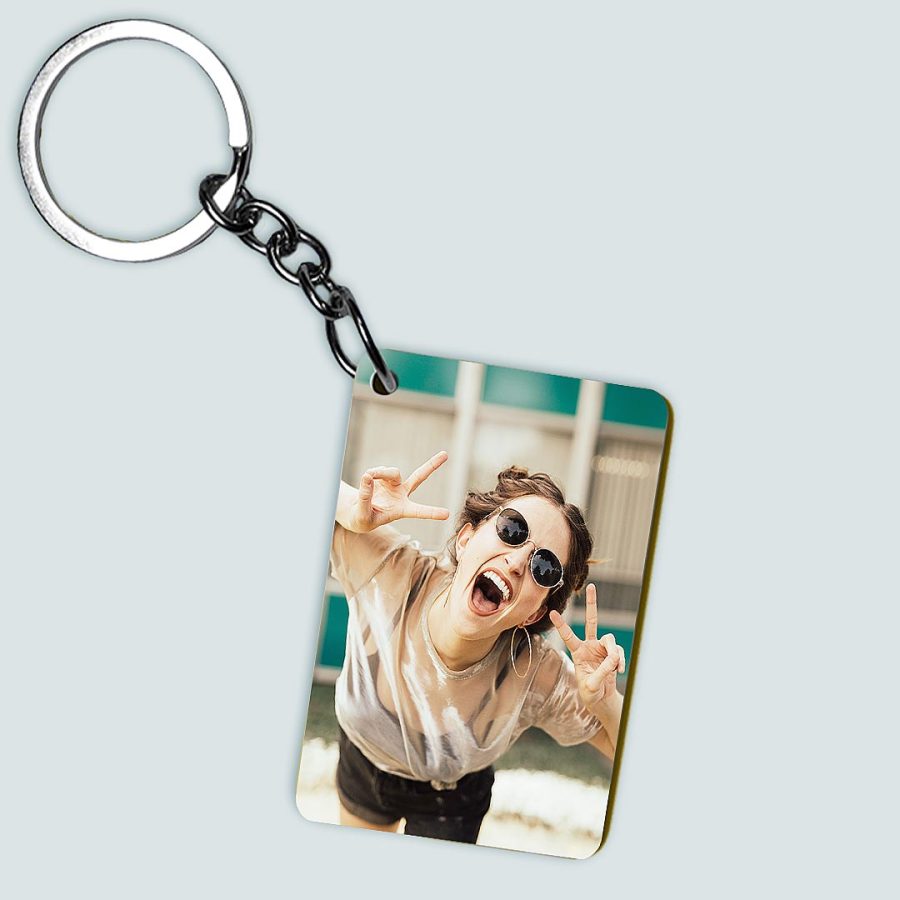 Personalized wooden keychain with photo | Double sided Rectangular Keychain