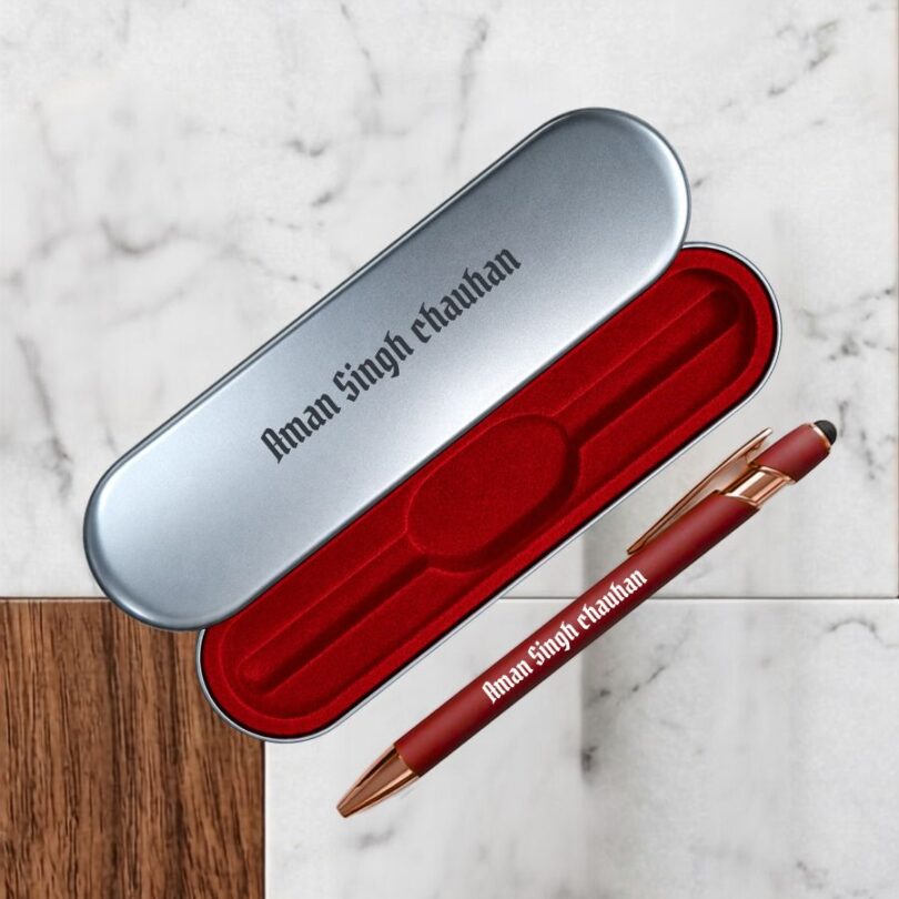 Velvet Finish Red colour Pen with name | Velvet Red Engraved Personalized Pen