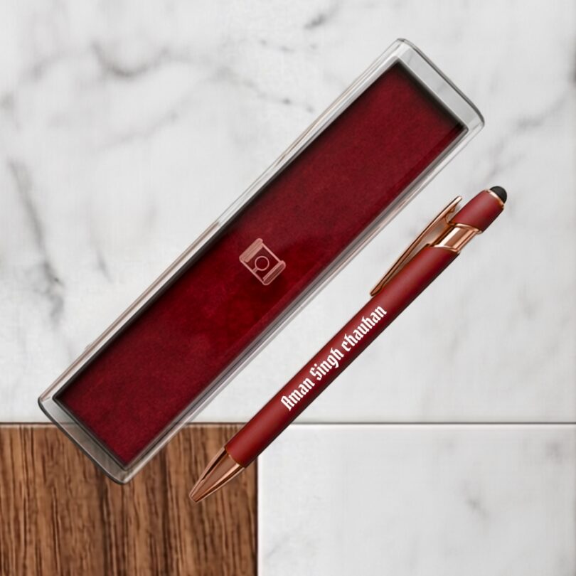 Velvet Finish Red colour Pen with name | Velvet Red Engraved Personalized Pen