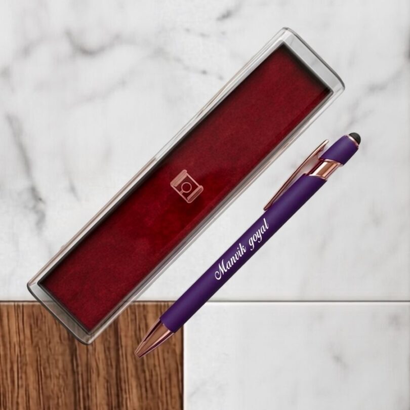 Velvet Finish Purple colour Pen with name | Velvet Purple Engraved Personalized Pen